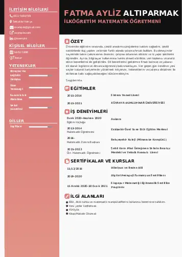 Matematik Öğretmeni Cv Örnekleri cv indir